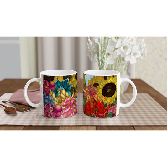 "Frog in Flower Bed"White 11oz Ceramic Mug image 1