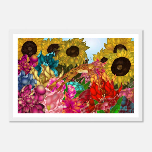 "Frog in Flower Bed"Fine Art Wooden Framed Poster 30x45 cm / 12x18″ image 1